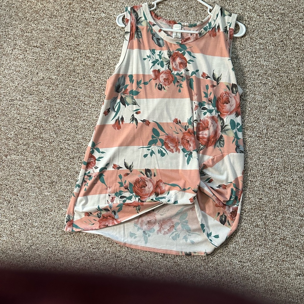 Floral Striped Sleeveless Top 1xl